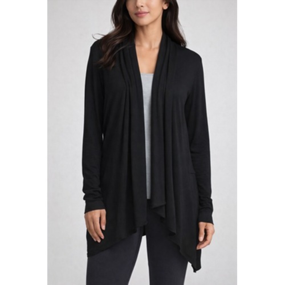 Athleta Jacket Womens XS Black Modal Open‎ Front Long Sleeve Drape Cardigan